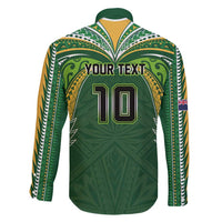 Custom Cook Islands Rugby League Family Matching Short Sleeve Bodycon Dress and Hawaiian Shirt Tatau Tribal Motifs-Dark Green Color LT03 - Polynesian Pride