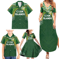 Custom Cook Islands Rugby League Family Matching Summer Maxi Dress and Hawaiian Shirt Tatau Tribal Motifs-Dark Green Color - Polynesian Pride
