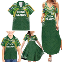 Custom Cook Islands Rugby League Family Matching Summer Maxi Dress and Hawaiian Shirt Tatau Tribal Motifs-Dark Green Color LT03 - Polynesian Pride
