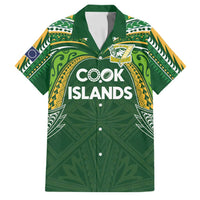 Custom Cook Islands Rugby League Family Matching Tank Maxi Dress and Hawaiian Shirt Tatau Tribal Motifs-Dark Green Color LT03 Dad's Shirt - Short Sleeve Green - Polynesian Pride