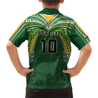 Custom Cook Islands Rugby League Kid Hawaiian Shirt Tatau Tribal Motifs-Dark Green Color LT03 - Polynesian Pride