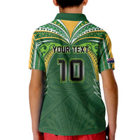 Custom Cook Islands Rugby League Kid Polo Shirt Tatau Tribal Motifs-Dark Green Color - Polynesian Pride