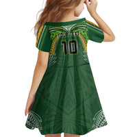 Custom Cook Islands Rugby League Kid Short Sleeve Dress Tatau Tribal Motifs-Dark Green Color LT03 - Polynesian Pride