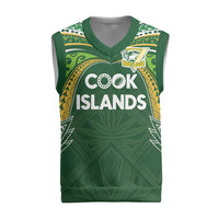 Custom Cook Islands Rugby League Christmas Knitted V-Neck Vest Tatau Tribal Motifs-Dark Green Color - Polynesian Pride