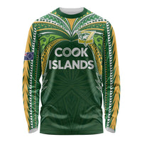 Custom Cook Islands Rugby League Long Sleeve Shirt Tatau Tribal Motifs-Dark Green Color - Polynesian Pride