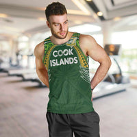 Custom Cook Islands Rugby League Men Tank Top Tatau Tribal Motifs-Dark Green Color - Polynesian Pride