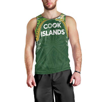Custom Cook Islands Rugby League Men Tank Top Tatau Tribal Motifs-Dark Green Color - Polynesian Pride