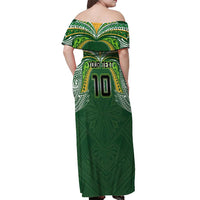 Custom Cook Islands Rugby League Off Shoulder Maxi Dress Tatau Tribal Motifs-Dark Green Color - Polynesian Pride