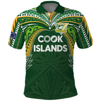 Custom Cook Islands Rugby League Polo Shirt Tatau Tribal Motifs-Dark Green Color - Polynesian Pride