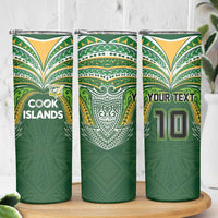 Custom Cook Islands Rugby League Skinny Tumbler Tatau Tribal Motifs-Dark Green Color - Polynesian Pride