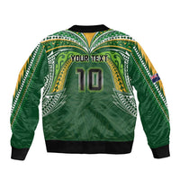 Custom Cook Islands Rugby League Sleeve Zip Bomber Jacket Tatau Tribal Motifs-Dark Green Color - Polynesian Pride