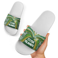 Cook Islands Rugby League Slide Sandals Tatau Tribal Motifs-Dark Green Color LT03 - Polynesian Pride