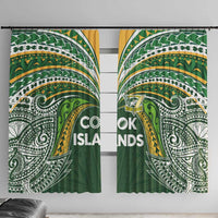 Cook Islands Rugby League Window Curtain Tatau Tribal Motifs-Dark Green Color - Polynesian Pride
