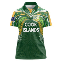 Custom Cook Islands Rugby League Women Polo Shirt Tatau Tribal Motifs-Dark Green Color LT03 Female Green - Polynesian Pride
