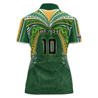 Custom Cook Islands Rugby League Women Polo Shirt Tatau Tribal Motifs-Dark Green Color LT03 - Polynesian Pride