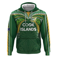 Custom Cook Islands Rugby League Zip Hoodie Tatau Tribal Motifs-Dark Green Color - Polynesian Pride