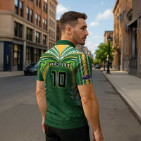 Custom Cook Islands Rugby League Zipper Polo Shirt Tatau Tribal Motifs-Dark Green Color - Polynesian Pride