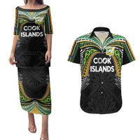 Custom Cook Islands Rugby League Couples Matching Puletasi and Hawaiian Shirt Tatau Tribal Motifs-Black Color LT03 Black - Polynesian Pride
