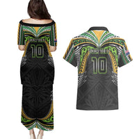 Custom Cook Islands Rugby League Couples Matching Puletasi and Hawaiian Shirt Tatau Tribal Motifs-Black Color LT03 - Polynesian Pride