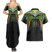 Custom Cook Islands Rugby League Couples Matching Summer Maxi Dress and Hawaiian Shirt Tatau Tribal Motifs-Black Color LT03 - Polynesian Pride
