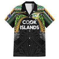 Custom Cook Islands Rugby League Family Matching Off Shoulder Short Dress and Hawaiian Shirt Tatau Tribal Motifs-Black Color LT03 Dad's Shirt - Short Sleeve Black - Polynesian Pride