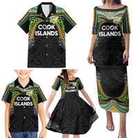 Custom Cook Islands Rugby League Family Matching Puletasi and Hawaiian Shirt Tatau Tribal Motifs-Black Color LT03 - Polynesian Pride