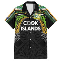 Custom Cook Islands Rugby League Family Matching Puletasi and Hawaiian Shirt Tatau Tribal Motifs-Black Color LT03 Dad's Shirt - Short Sleeve Black - Polynesian Pride