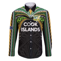 Custom Cook Islands Rugby League Family Matching Puletasi and Hawaiian Shirt Tatau Tribal Motifs-Black Color LT03 Dad's Shirt - Long Sleeve Black - Polynesian Pride