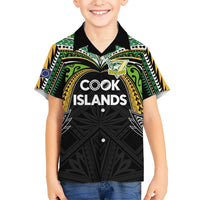 Custom Cook Islands Rugby League Family Matching Short Sleeve Bodycon Dress and Hawaiian Shirt Tatau Tribal Motifs-Black Color LT03 Son's Shirt Black - Polynesian Pride