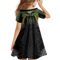 Custom Cook Islands Rugby League Kid Short Sleeve Dress Tatau Tribal Motifs-Black Color - Polynesian Pride