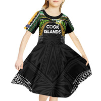 Custom Cook Islands Rugby League Kid Short Sleeve Dress Tatau Tribal Motifs-Black Color LT03 - Polynesian Pride