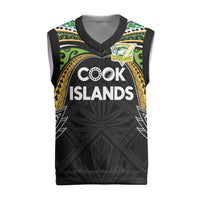 Custom Cook Islands Rugby League Christmas Knitted V-Neck Vest Tatau Tribal Motifs-Black Color - Polynesian Pride
