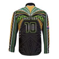 Custom Cook Islands Rugby League Long Sleeve Button Shirt Tatau Tribal Motifs-Black Color - Polynesian Pride