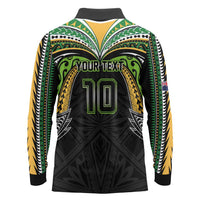 Custom Cook Islands Rugby League Long Sleeve Polo Shirt Tatau Tribal Motifs-Black Color - Polynesian Pride