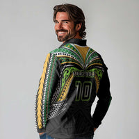 Custom Cook Islands Rugby League Long Sleeve Polo Shirt Tatau Tribal Motifs-Black Color - Polynesian Pride