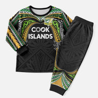 Custom Cook Islands Rugby League Christmas Pajama Set Tatau Tribal Motifs-Black Color - Polynesian Pride