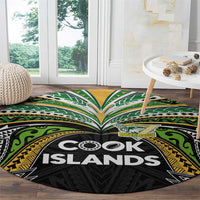 Cook Islands Rugby League Round Carpet Tatau Tribal Motifs-Black Color - Polynesian Pride