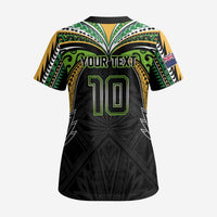 Custom Cook Islands Rugby League Scrub Top Tatau Tribal Motifs-Black Color - Polynesian Pride
