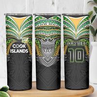 Custom Cook Islands Rugby League Skinny Tumbler Tatau Tribal Motifs-Black Color - Polynesian Pride