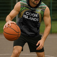 Custom Cook Islands Rugby League Sleeveless Hoodie Tatau Tribal Motifs-Black Color - Polynesian Pride