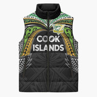 Custom Cook Islands Rugby League Sleeveless Puffer Jacket Tatau Tribal Motifs-Black Color - Polynesian Pride