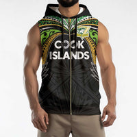 Custom Cook Islands Rugby League Sleeveless Zip Hoodie Tatau Tribal Motifs-Black Color LT03 - Polynesian Pride
