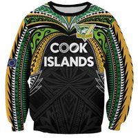 Custom Cook Islands Rugby League Sweatshirt Tatau Tribal Motifs-Black Color - Polynesian Pride