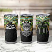 Custom Cook Islands Rugby League Tumbler Cup Tatau Tribal Motifs-Black Color - Polynesian Pride