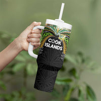 Custom Cook Islands Rugby League Tumbler With Handle Tatau Tribal Motifs-Black Color - Polynesian Pride