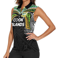 Custom Cook Islands Rugby League Women Sleeveless Polo Shirt Tatau Tribal Motifs-Black Color - Polynesian Pride