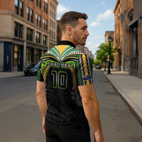 Custom Cook Islands Rugby League Zipper Polo Shirt Tatau Tribal Motifs-Black Color - Polynesian Pride