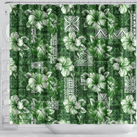 Hawaiian Quilt Pattern Shower Curtain Hibiscus and Tribal Element Vintage Green Vibe LT03 - Polynesian Pride