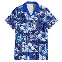 Hawaiian Quilt Pattern Family Matching Short Sleeve Bodycon Dress and Hawaiian Shirt Hibiscus and Tribal Element Vintage Blue Vibe LT03 Dad's Shirt - Short Sleeve Blue - Polynesian Pride