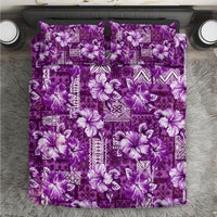 Hawaiian Quilt Pattern Bedding Set Hibiscus and Tribal Element Vintage Purple Vibe LT03 Purple - Polynesian Pride